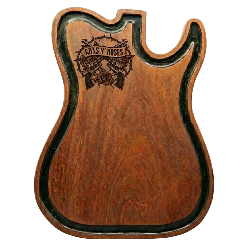 Tábua de Corte Artesanal Guns N' Roses - Formato Guitarra com Resina Epóxi