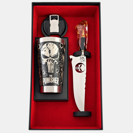 Kit War Zone – Justiceiro | Faca 8" + Copo Térmico 475ml
