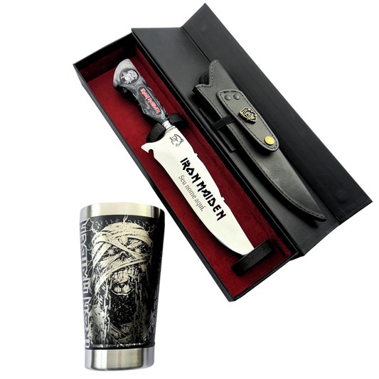 Kit Iron Maiden - Faca + Copo Térmico - Gravação a Laser 360°