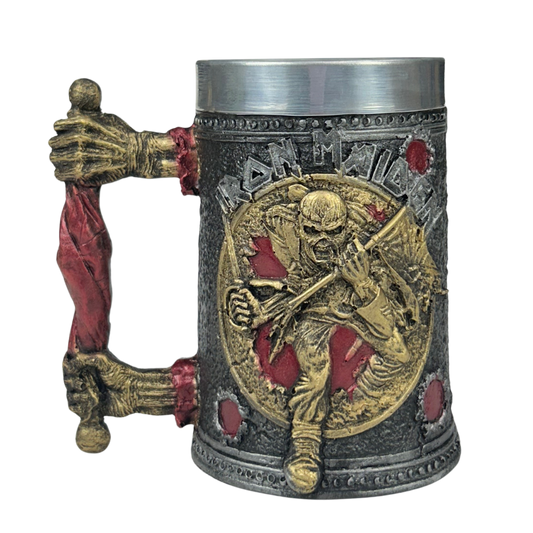 Caneca 3D Iron Maiden - Eddie Esqueleto - Alca Espada - 500ml - Aço Inox - Coleção Rock Legends