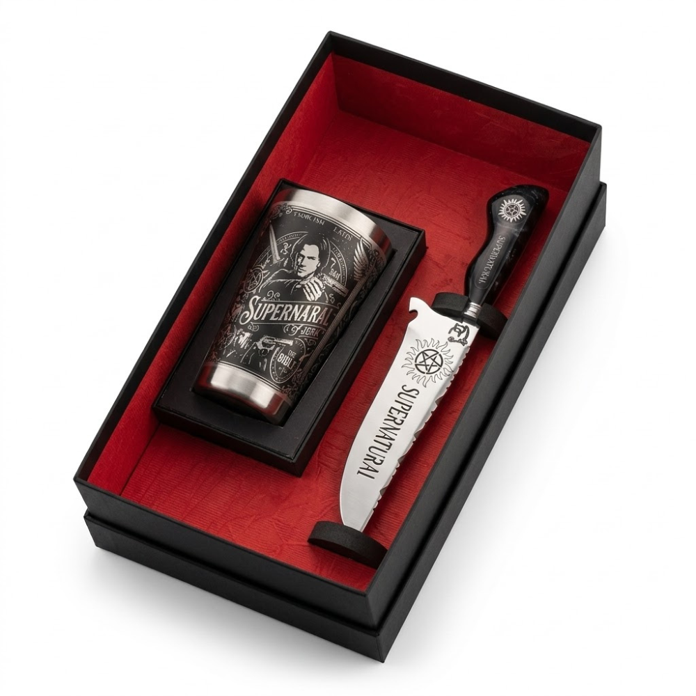 Kit Presente Supernatural - Faca + Copo Térmico - Gravação a Laser 360°