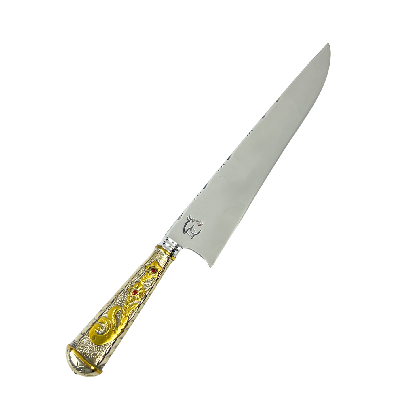 Faca Campeira 10" Aço Inox 420C - Cabo Alpaca Dourado Ornamentado