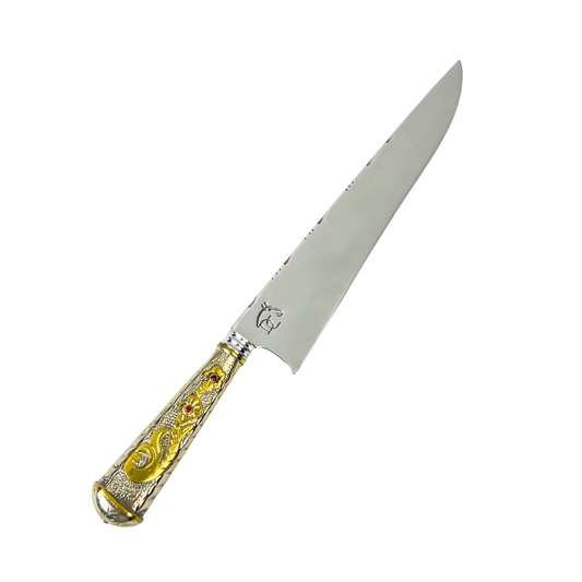 Faca Campeira 10" Aço Inox 420C - Cabo Alpaca Dourado Ornamentado