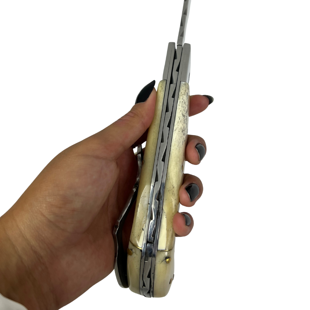 Canivete Artesanal Sorocabana 28cm total - Cabo Osso Natural - Lâmina Larga Premium