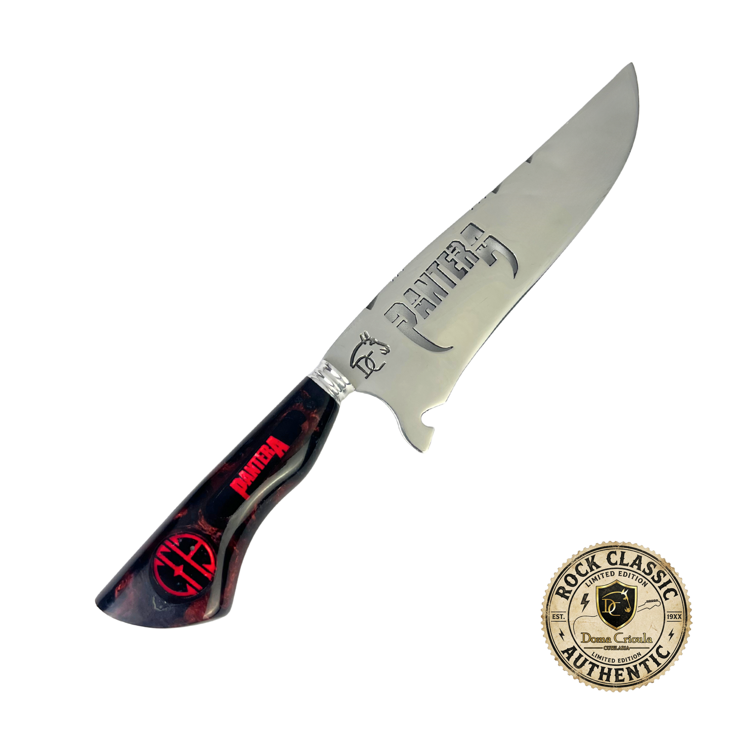 Faca Pantera 8 Polegadas Preta e Vermelha | Lâmina Vazada | Cabo Resina