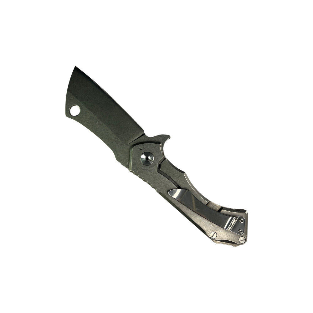Canivete Cleaver EDC - lâmina aberta stonewash vista frontal