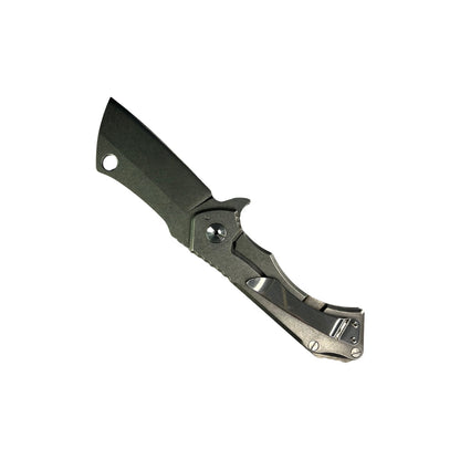 Canivete Cleaver EDC - lâmina aberta stonewash vista frontal