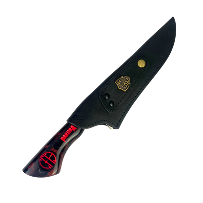 Faca Pantera 8 Polegadas Preta e Vermelha | Lâmina Vazada | Cabo Resina