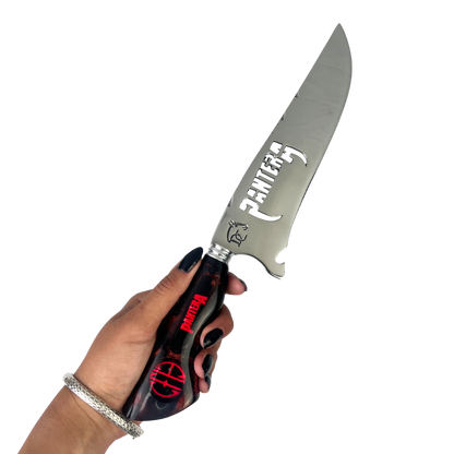 Faca Pantera 8 Polegadas Preta e Vermelha | Lâmina Vazada | Cabo Resina