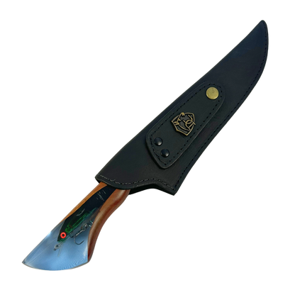 Faca Artesanal 8" Pesca - Gravação Laser Cena de Pesca - Cabo Resina com Isca Embutida