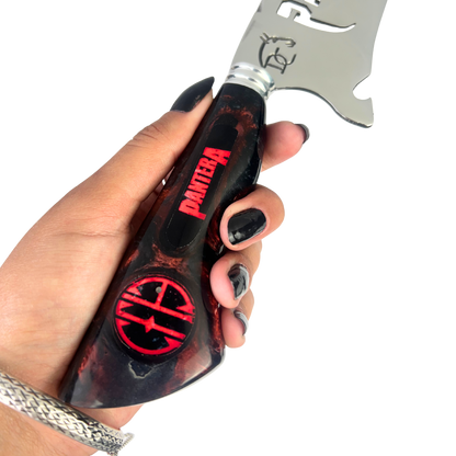 Faca Pantera 8 Polegadas Preta e Vermelha | Lâmina Vazada | Cabo Resina