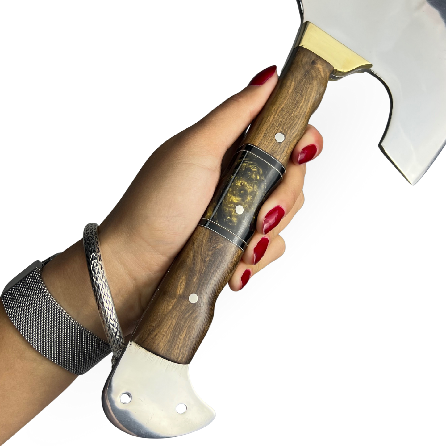 Machado Artesanal 39cm - Cabo Full Tang Madeira e Resina com Quebra Gelo | Doma Crioula Cutelaria Artesanal