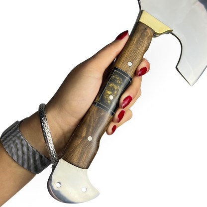 Machado Artesanal 39cm - Cabo Full Tang Madeira e Resina com Quebra Gelo | Doma Crioula Cutelaria Artesanal