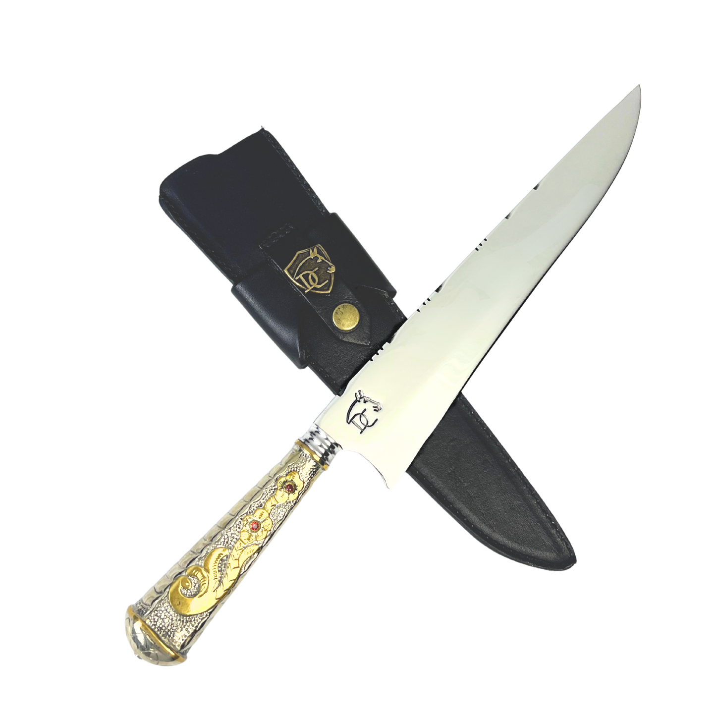 Faca Campeira 10" Aço Inox 420C - Cabo Alpaca Dourado Ornamentado