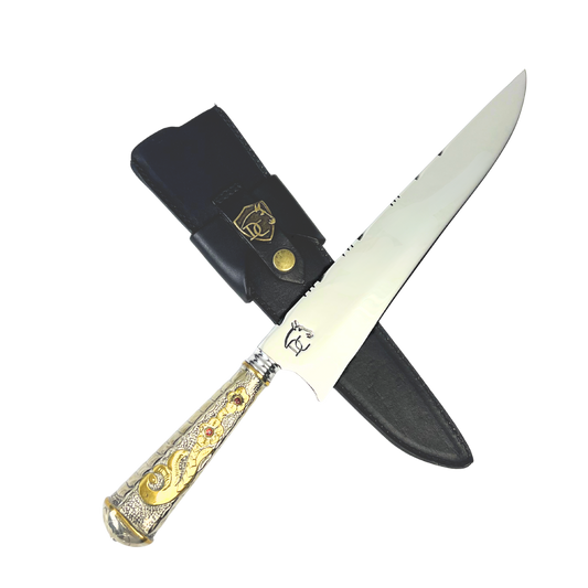 Faca Campeira 10" Aço Inox 420C - Cabo Alpaca Dourado Ornamentado