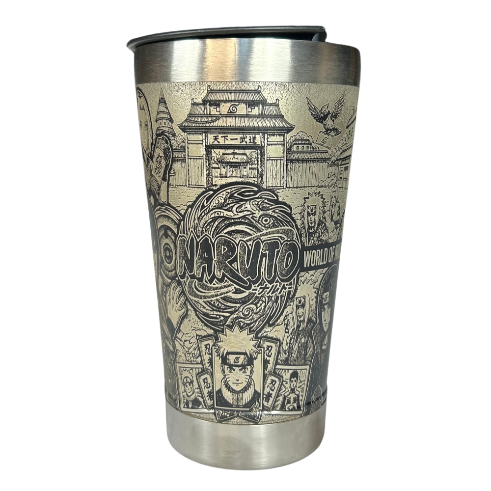 Kit Naruto - Faca 8" + Copo Térmico - Gravação a Laser 360° - Cabo Laranja Brilha no Escuro