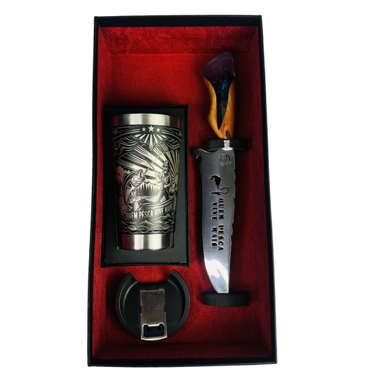 Kit Faca + Copo Térmico - Quem Pesca Vive Mais