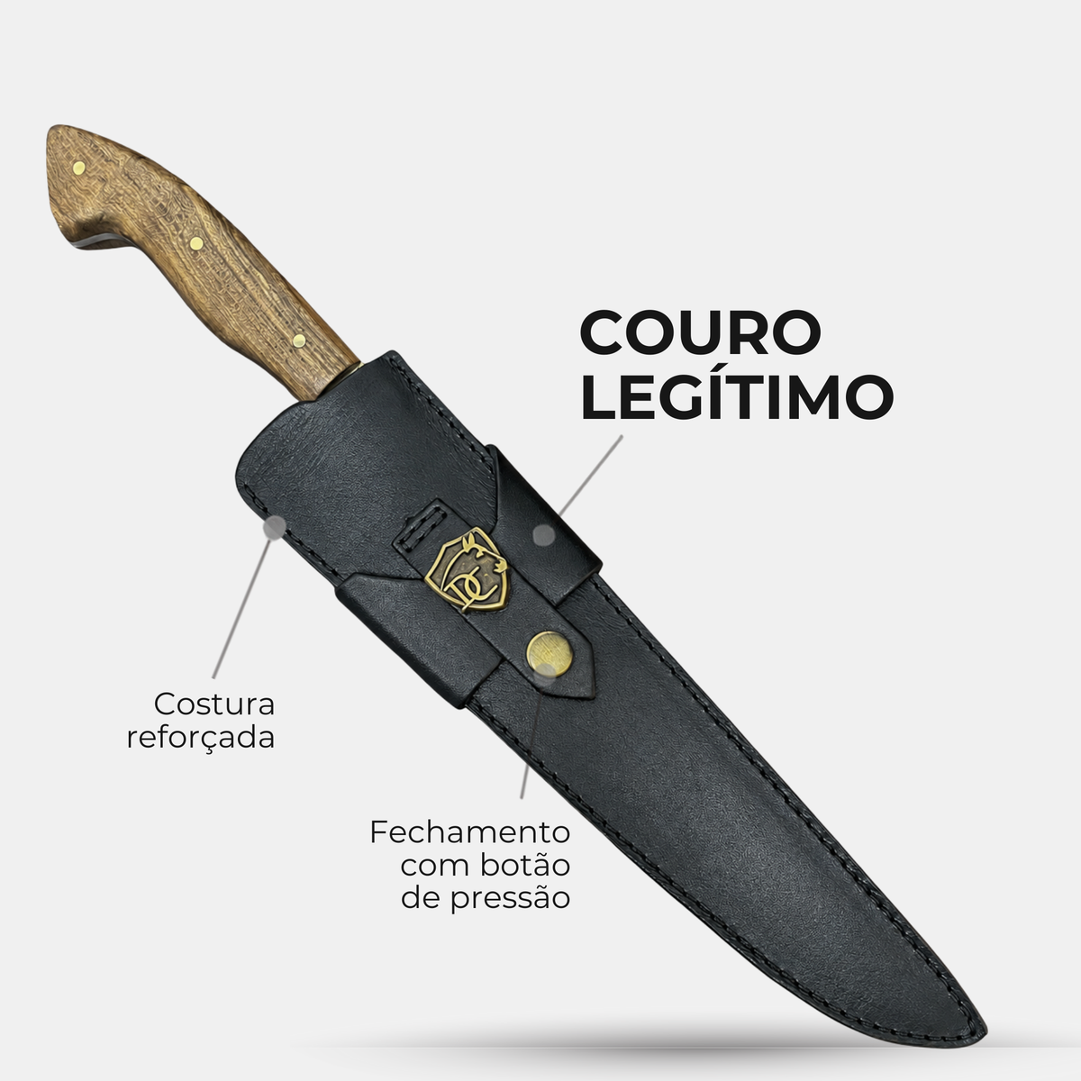 Faca Campeira Fosfatizada 10" Aço Carbono - Cabo Madeira e Guarda Latão