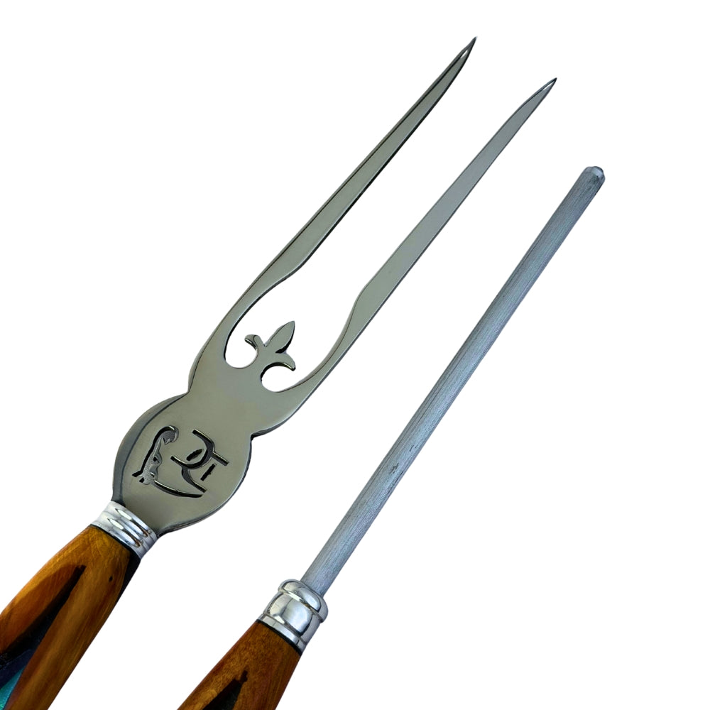 Kit Garfo e Chaira Pesca - detalhe garfo e chaira aço inox
