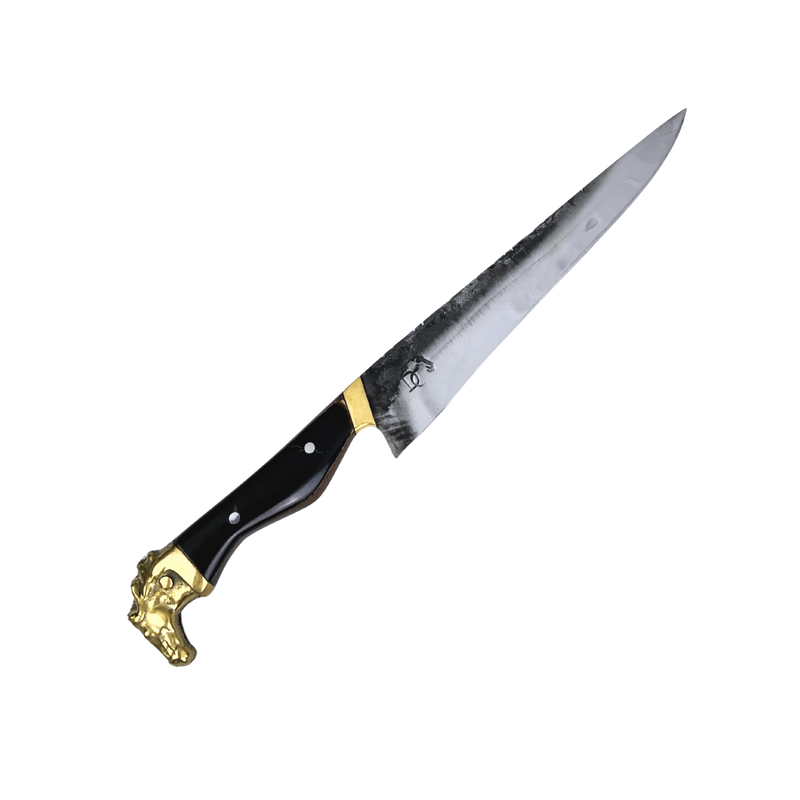 Faca Campeira Artesanal 9 Polegadas - Cabo Casco de Cavalo Full Tang - Guarda e Pomo em Latão