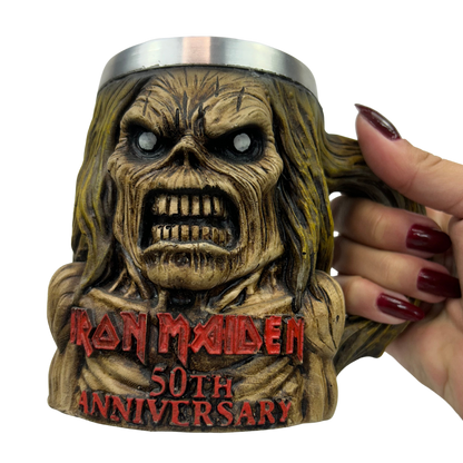 Caneca Artesanal Caveira Rock - Peça Única