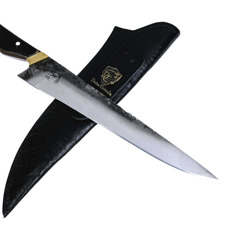 Faca Campeira Artesanal 9 Polegadas - Cabo Casco de Cavalo Full Tang - Guarda e Pomo em Latão