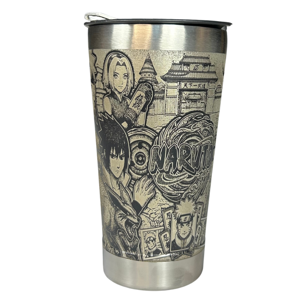 Kit Naruto - Faca 8" + Copo Térmico - Gravação a Laser 360° - Cabo Laranja Brilha no Escuro