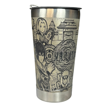 Kit Naruto - Faca 8" + Copo Térmico - Gravação a Laser 360° - Cabo Laranja Brilha no Escuro