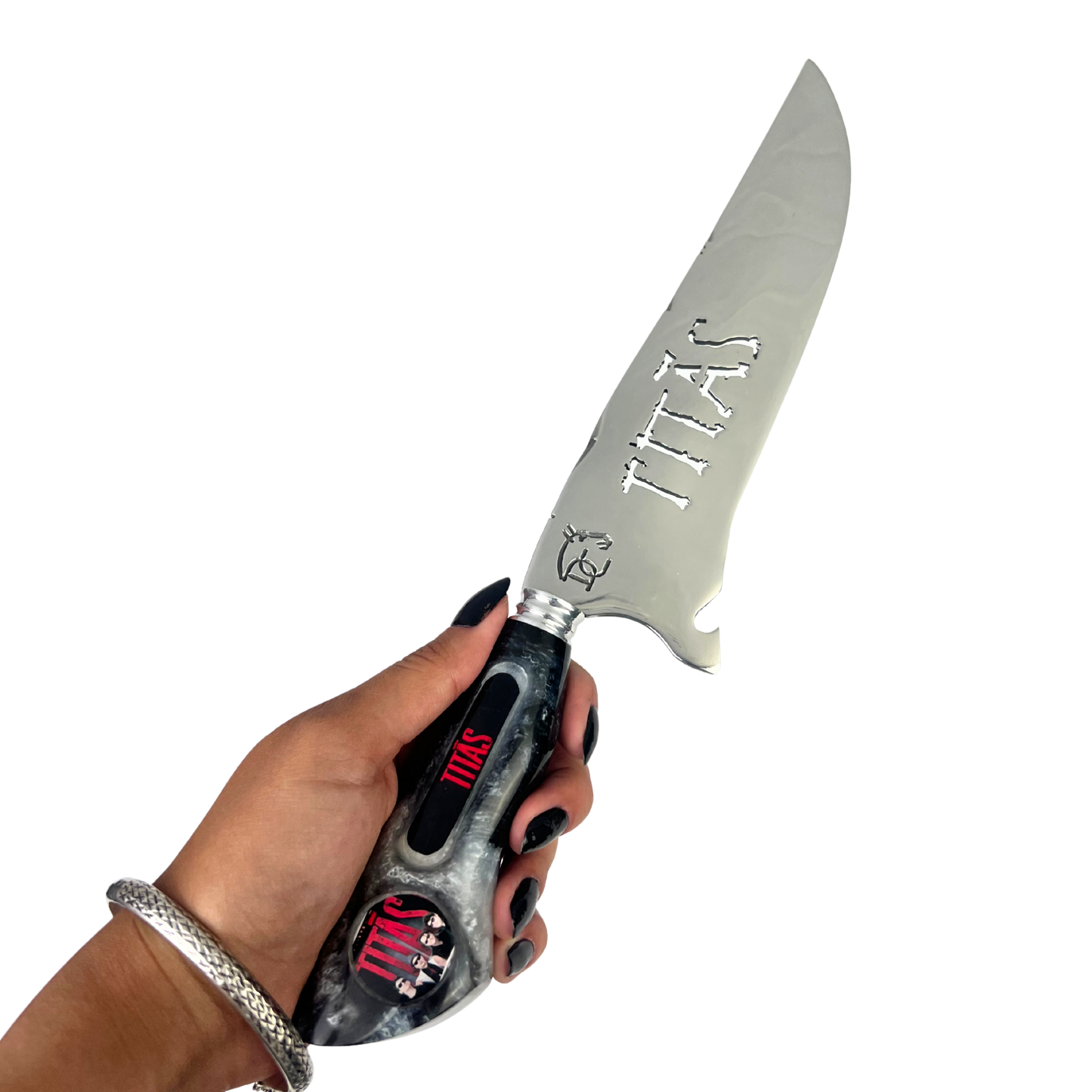 Faca Titãs 8 Polegadas Marmorizada | Lâmina Vazada Rock | Cabo Resina