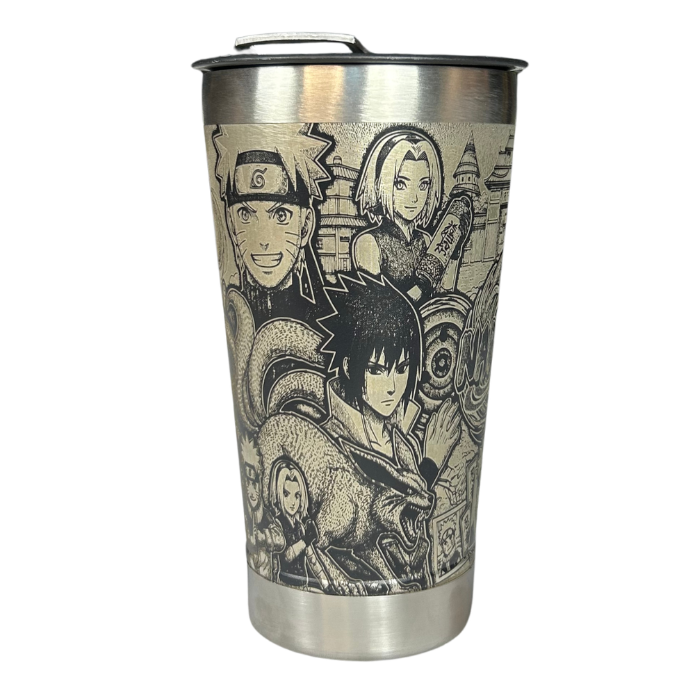 Kit Naruto - Faca 8" + Copo Térmico - Gravação a Laser 360° - Cabo Laranja Brilha no Escuro