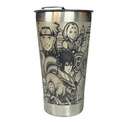 Kit Naruto - Faca 8" + Copo Térmico - Gravação a Laser 360° - Cabo Laranja Brilha no Escuro