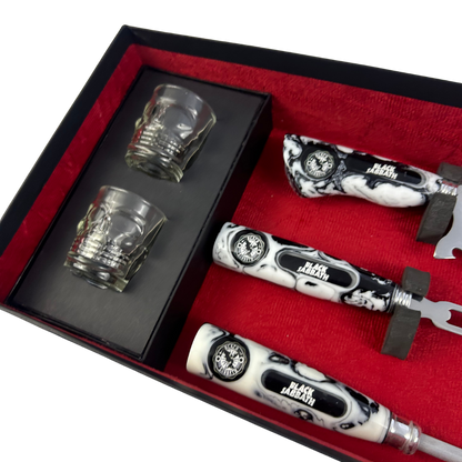 Kit Black Sabbath Premium - Faca 8", Garfo, Chaira e 2 Copos Caveira - Edição Especial