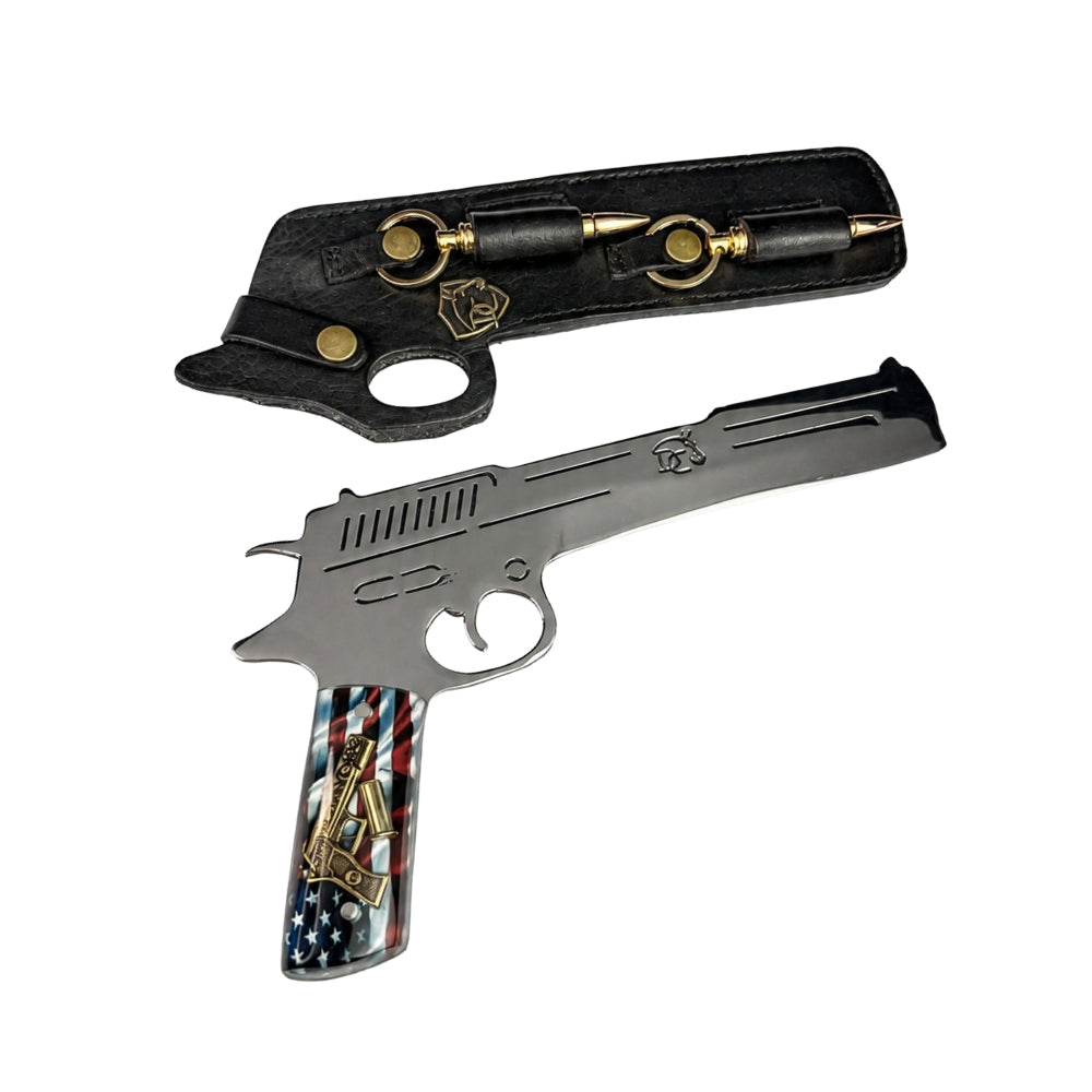 Faca pistola americana com bainha em couro – vista frontal