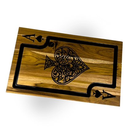 Kit Baralho Premium - Tábua Ás de Copas + Faca 8 Polegadas - Caixa Presente Exclusiva