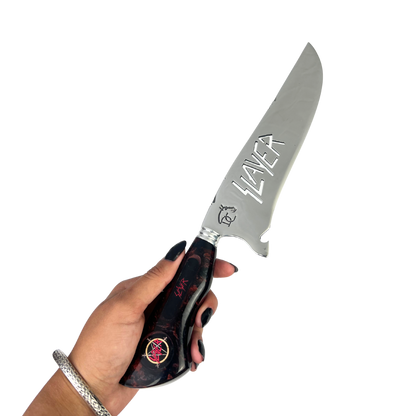 Faca Slayer 8 Polegadas Marmorizada | Lâmina Vazada Thrash Metal | Cabo Resina