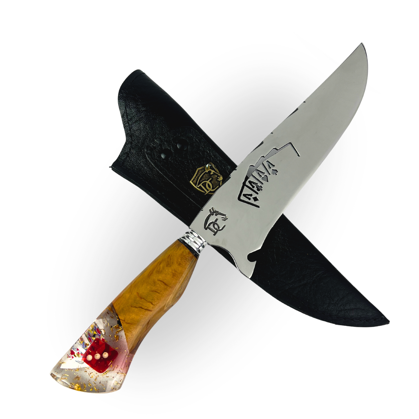 Kit Baralho Premium - Tábua Ás de Copas + Faca 8 Polegadas - Caixa Presente Exclusiva