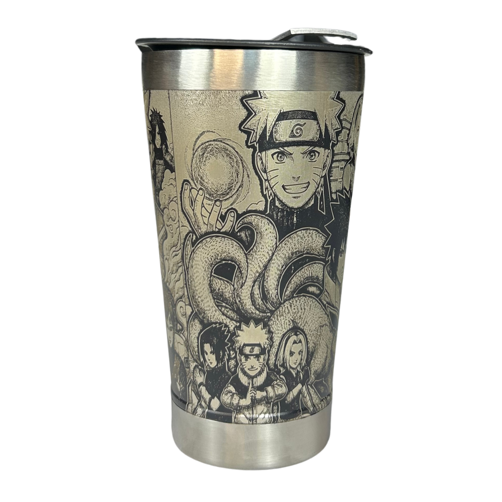 Kit Naruto - Faca 8" + Copo Térmico - Gravação a Laser 360° - Cabo Laranja Brilha no Escuro