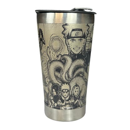 Kit Naruto - Faca 8" + Copo Térmico - Gravação a Laser 360° - Cabo Laranja Brilha no Escuro