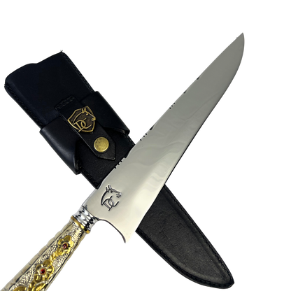 Faca Campeira 10" Aço Inox 420C - Cabo Alpaca Dourado Ornamentado