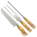 Kit Churrasco 3 Peças Gold - Faca 8" Garfo Chaira Cabo Resina Dourada