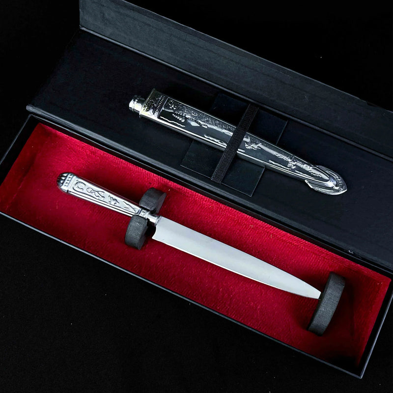 Faca Artesanal Relíquia Gaúcha Prateada 7" Aço 420C - Cabo Metal Bainha Decorada