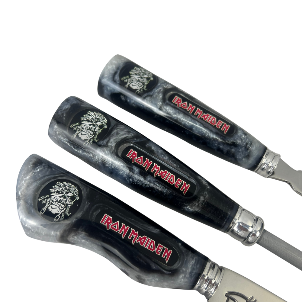 Kit Faca, Garfo e Chaira 8" Iron Maiden - Cabo Resina Personalizado