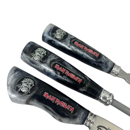 Kit Faca, Garfo e Chaira 8" Iron Maiden - Cabo Resina Personalizado