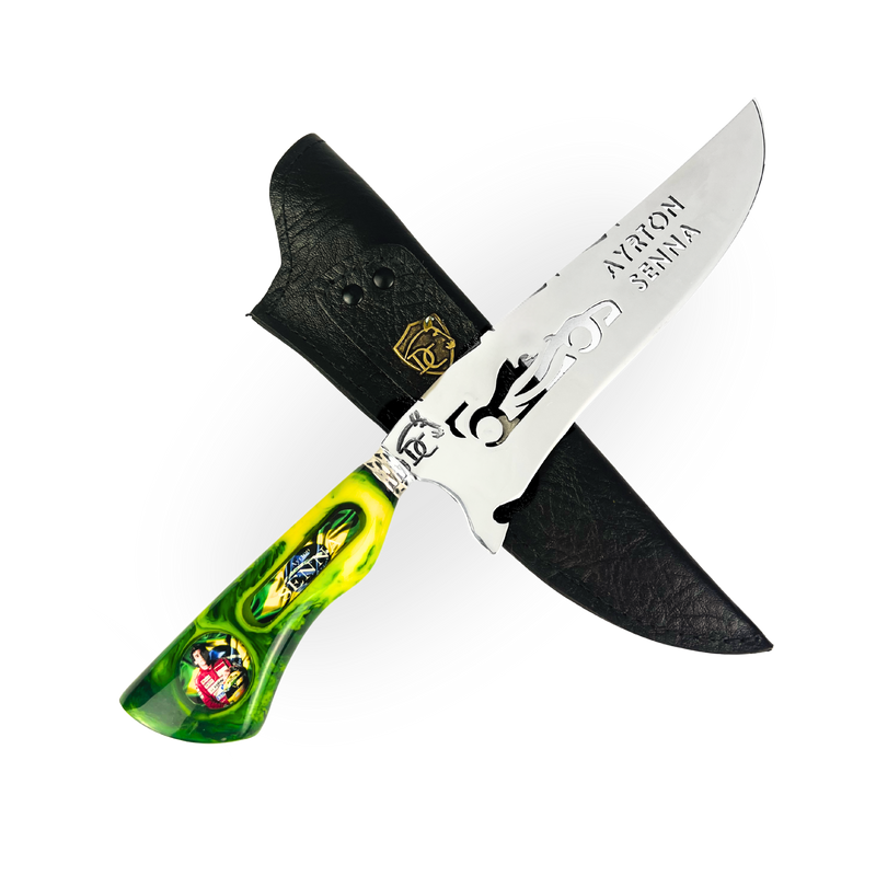 Picanheira Ayrton Senna 8 Polegadas - Cabo Resina + Bainha Couro + Caixinha Presente