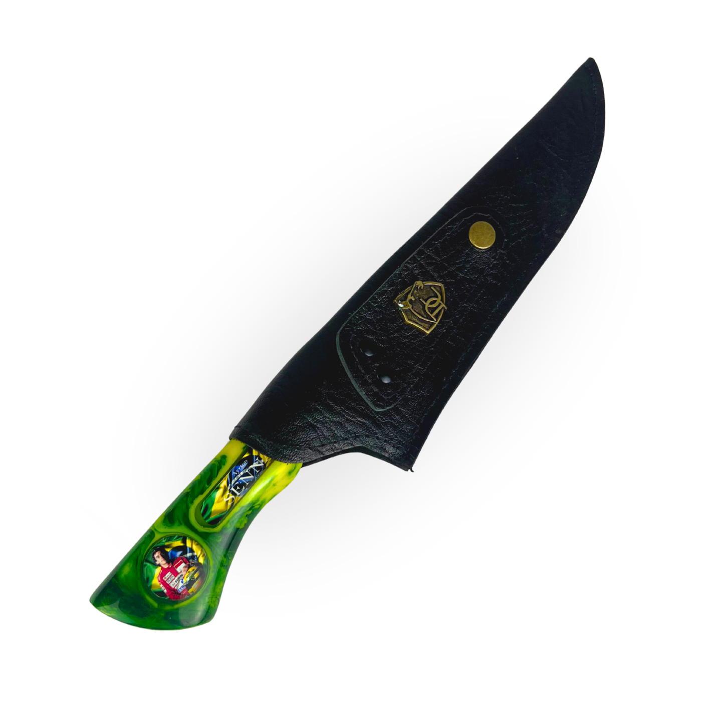 Picanheira Ayrton Senna 8 Polegadas - Cabo Resina + Bainha Couro + Caixinha Presente