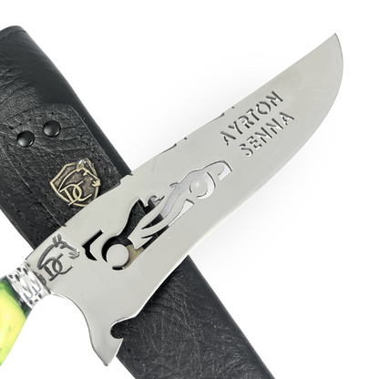 Picanheira Ayrton Senna 8 Polegadas - Cabo Resina + Bainha Couro + Caixinha Presente