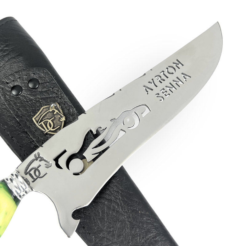 Picanheira Ayrton Senna 8 Polegadas - Cabo Resina + Bainha Couro + Caixinha Presente