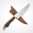 Faca de Churrasco Artesanal 8" Aço Inox Polido - Cabo Madeira com Pomo Javali