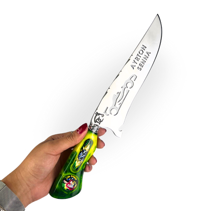 Picanheira Ayrton Senna 8 Polegadas - Cabo Resina + Bainha Couro + Caixinha Presente