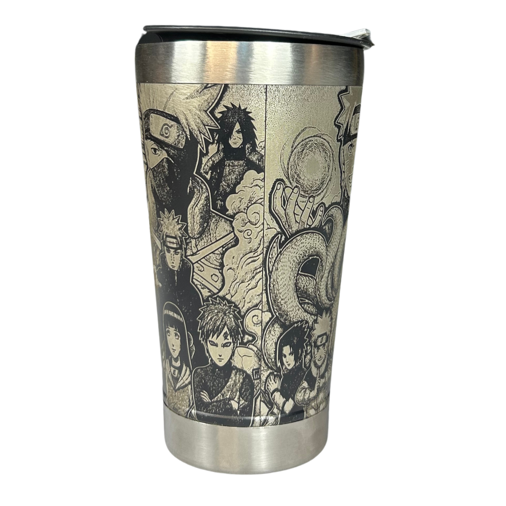 Kit Naruto - Faca 8" + Copo Térmico - Gravação a Laser 360° - Cabo Laranja Brilha no Escuro